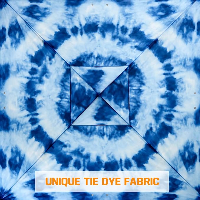 EAGLE PEAK Pop Up Canopy Tent with Wheeled Carry Bag, 8 Stakes, 4 Ropes, 4 Weight Bags, Easy Set Up Tent Canopy, 10x10 ft, 100sqft of Shade, Tie Dye Blue
