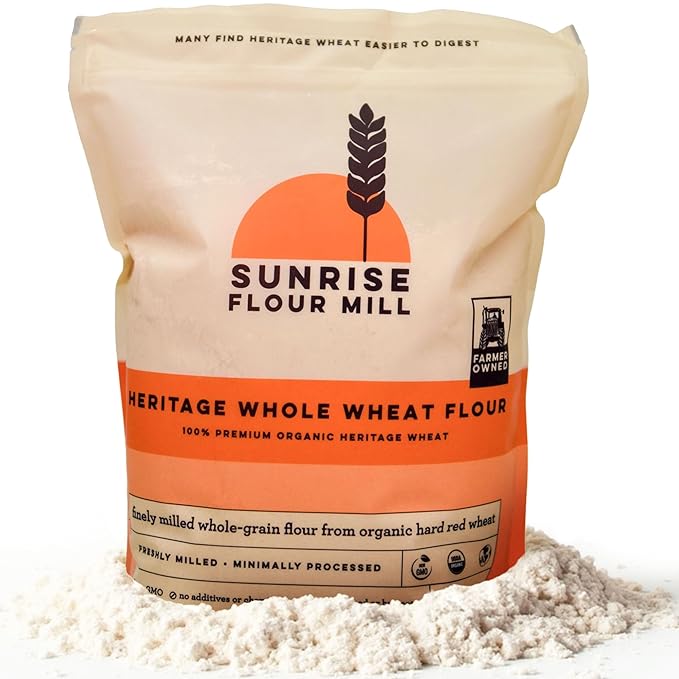 Sunrise Flour Mill Organic Heritage Whole Wheat Flour - 2 lbs, Easier to Digest with Less Bloating, No Bleaching or Bromating, Zero Additives