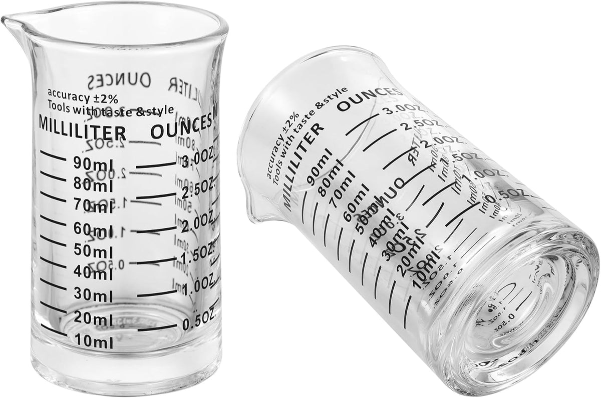 Ackers 3oz/90ml Glass Measuring Cup – Shot Glass with Double Scale-Ounce,Ml Markings for Kitchen &amp; Bar(Pack of 2)