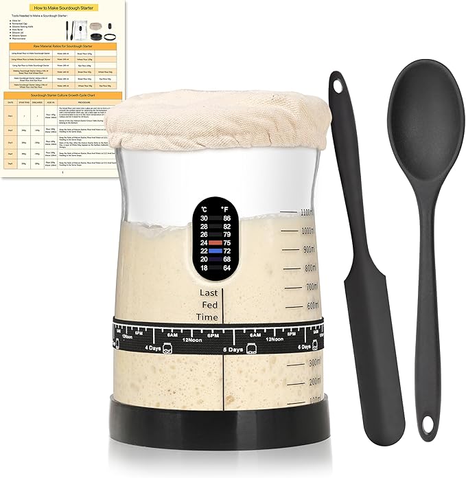 Pro Sourdough Starter Kit- 50oz Large Capacity Sourdough Starter Jar, 17 Flavorful Fermentation Recipes
