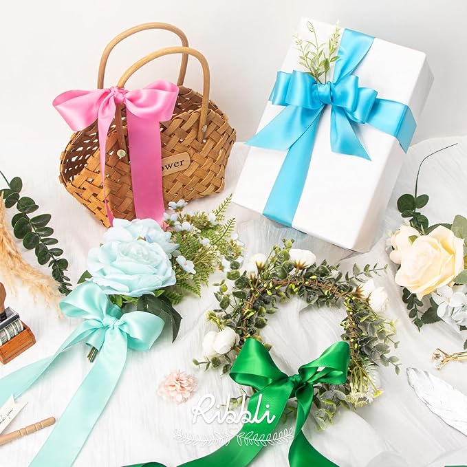 Ribbli Aqua Blue Double Faced Satin Ribbon,1-1/2” x Continuous 25 Yards,Use for Bows Bouquet,Gift Wrapping,Wedding Decoration