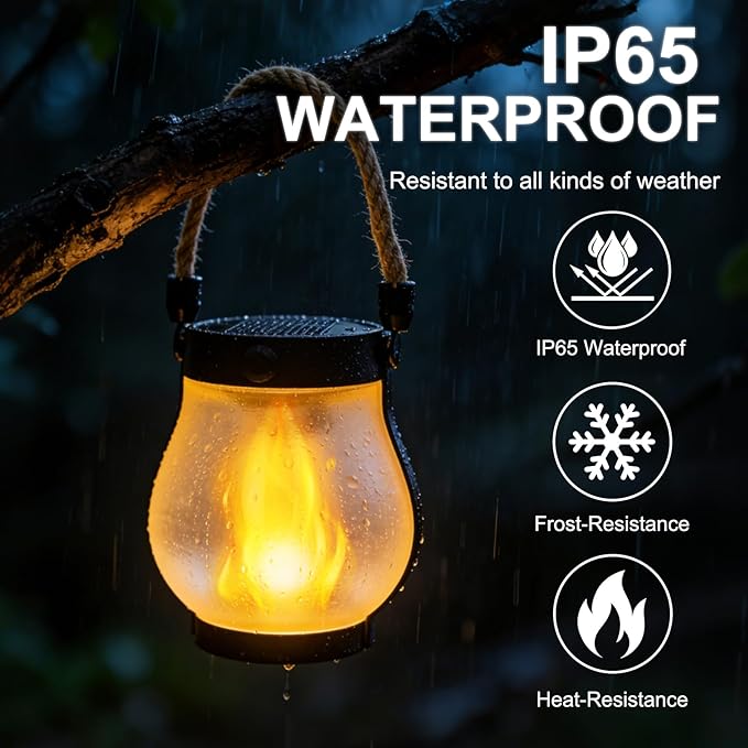 2Pack Solar Lantern Outdoor Lights, Waterproof Garden Lights with 2 Modes Dual Charging USB, Flickering Flame Hanging Lanterns Outdoor for Outside Porch Yard Garden Patio Decor
