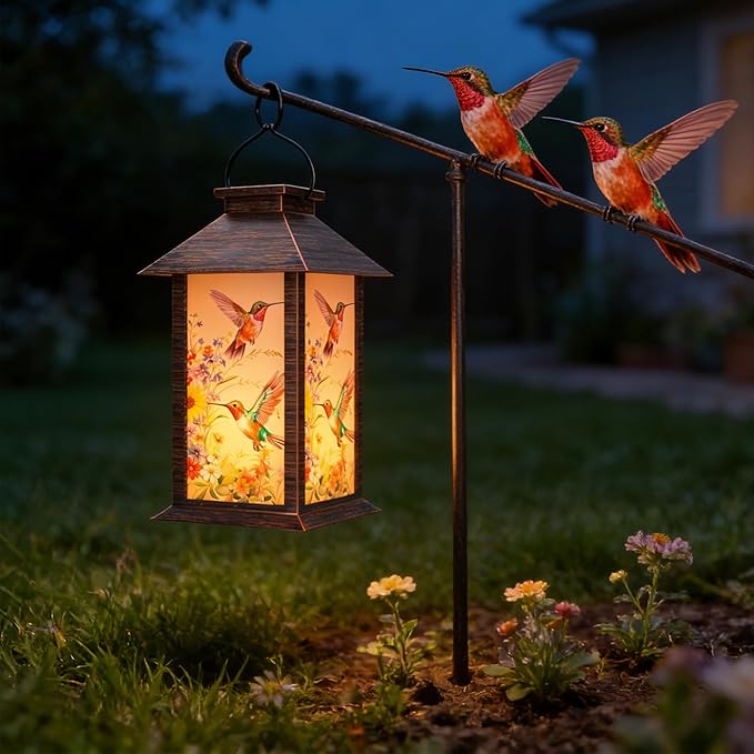 Hummingbird Solar Lanterns Outdoor Waterproof, Decorative Solar Lantern with Flickering LED Candle, 13 Inch Hanging Garden Lanterns for Patio Porch Yard Decor, Gifts for Women Mom Grandma, 1 Pack