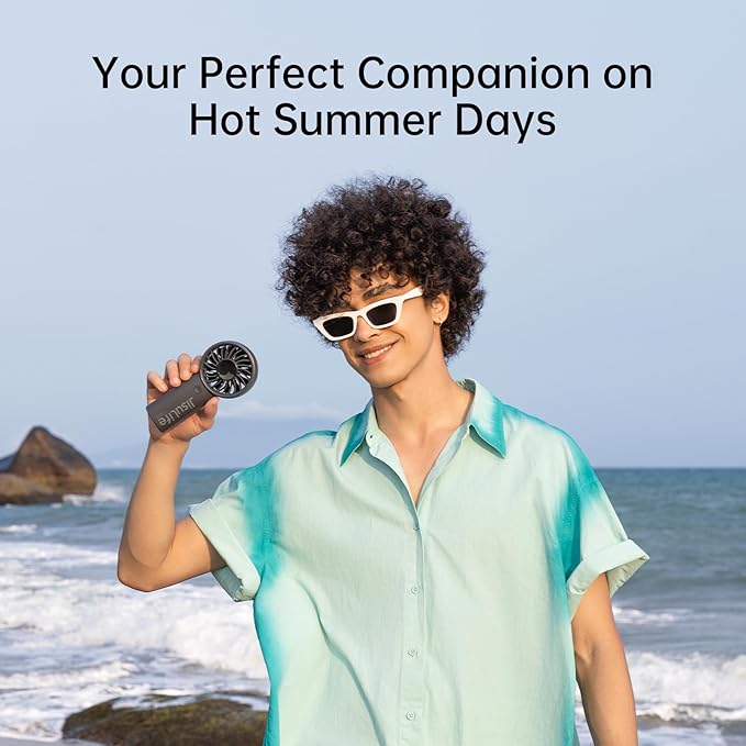 JISULIFE Handheld Portable Fan with Powerful Motor,LED Display,3600mAh Battery,5 Wind Speeds,Lanyard; Summer Essentials USB Rechargeable Hand held Fan for Travel,Beach,Makeup,Concerts-Black