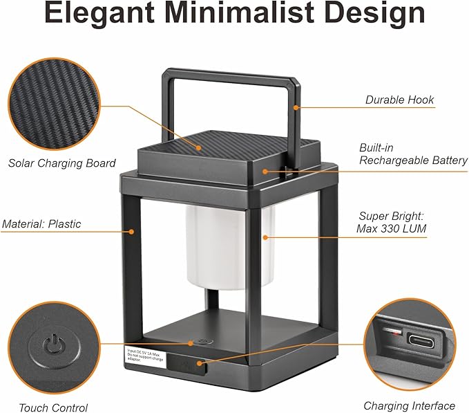 Solar Outdoor Table Lamp: Outdoor Lanterns for Patio Waterproof,Portable Rechargeable Solar Lamp