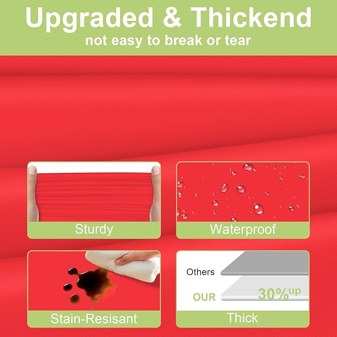QIKSION Red Plastic Table Cloth Disposable 6 Pack, 54 x 108 Inch Tablecloths for Valentines, Mothers Day, Birthday Party, Christmas Decorations, Rectangle Table Cover