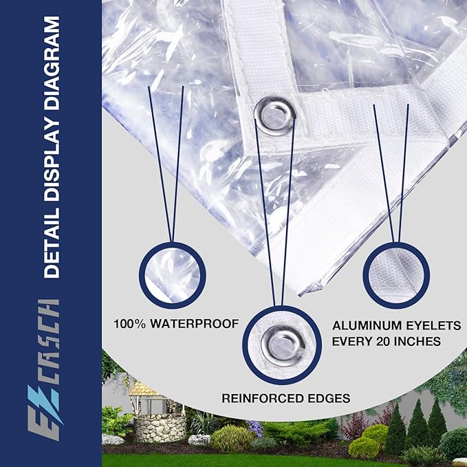 Clear Tarp 10' x 10',15 OZ Clear Vinyl PVC Tarp Waterproof Tarpaulin 100% Transparent PVC Tarps Upgrade to Double The Cold Resistance-Temperature from -5°F to 140°F