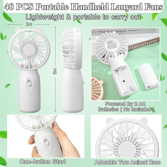 Glooglitter 48 Pcs Mini Portable Fans Bulk Handheld Battery Operated Fan with Lanyard for Makeup Eyelash, Cooling Lightweight Pocket Personal Fans for Wedding Outdoor Use (White)
