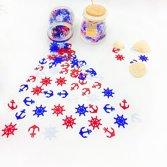 Werich Nautical Anchor Ship Wheel Confetti Metallic Foil Table Scatter for Party Decorations Aluminum Foil Confetti for Birthday, Wedding, Baby Shower, Graduation, Nautical Theme Events