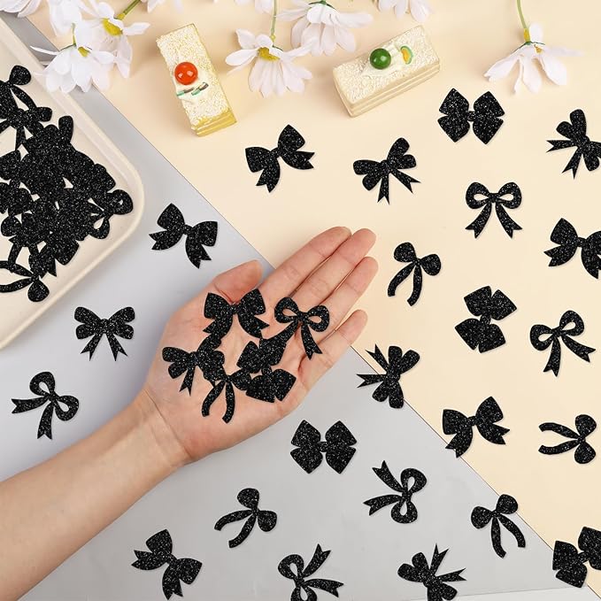 200 Pcs Black Bow Confetti, Bow Table Scatter Confetti Decorations, Black White Table Paper Decor for Baby Shower Birthday Wedding DIY Crafting Supplies
