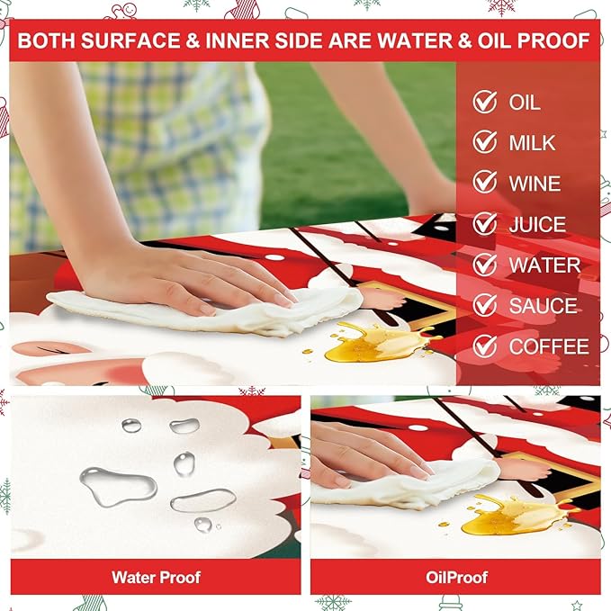 Picnic Table Cover with Bench Covers Set of 3, Elastic Fitted Tablecloth for 6 Foot Tables, Washable Polyester Tablecloths for Camping, Indoor & Outdoor