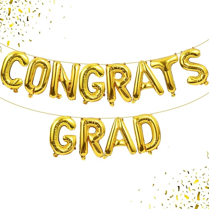 Congrats Grad Balloons Banner Gold 16 Inch Foil Letter Graduation Balloons Congratulations Banner for Class Of 2025 Graduation Party Decorations