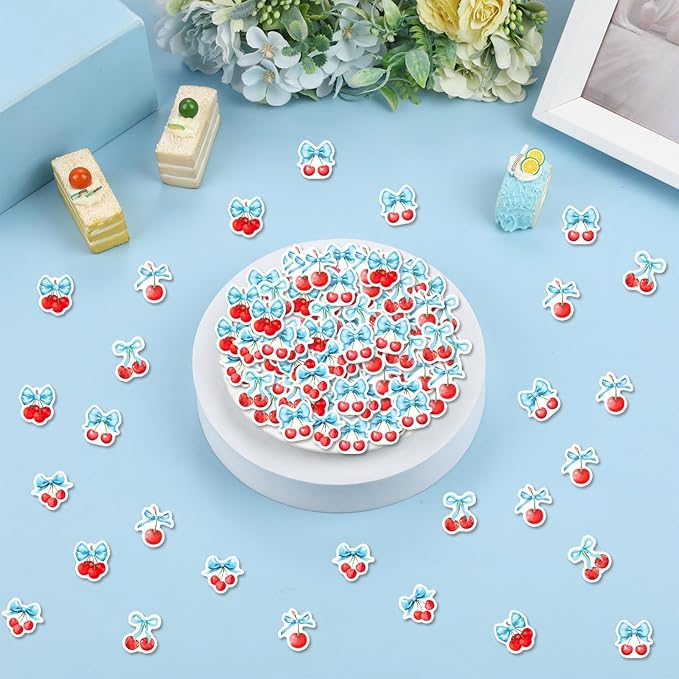 200 Pcs He's The Cherry On Top Confetti, Cherry Bow Table Scatter Confetti Decorations, Red Summer Fruit Table Paper Decor for Baby Shower Birthday Wedding DIY Crafting Supplies