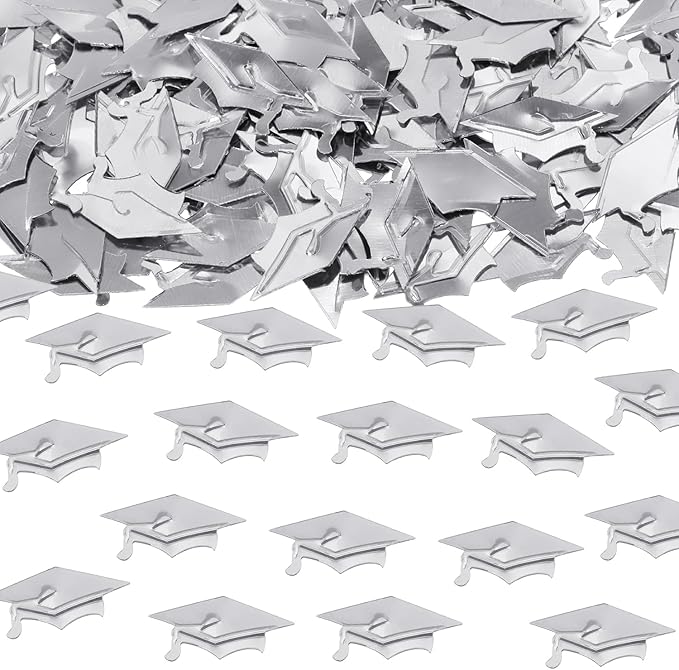 ONLYKXY 15gram Glitter Table Confetti Decor Scatter Bless Confetti Grad Party Decor for Congrats College Graduation Birthday Wedding Party Chocolate Favor Envelope Decal (Silver Graduation Cap)