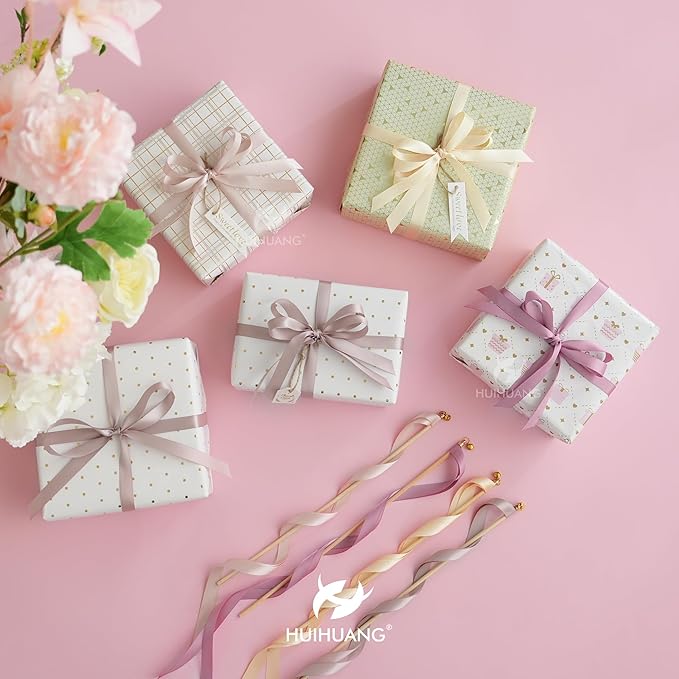HUIHUANG Satin Ribbon 1/2 inch x 4 Rolls Dusty Rose/Rose Gold/Mauve Ribbon/Champagne for Gift Wrapping DIY Crafts Hairs Decor Flower Bouquets Wedding Decor- Total 40 Yards