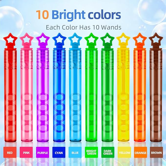 100 Pack Mini Star Bubble Wands Bulk – More Bubbles with Extra Holes, Party Favors for Kids Ages 3+, Classroom Prizes & Goodie Bag Stuffers
