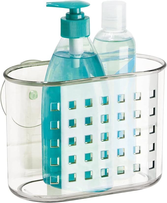 iDesign Small Suction Shower Basket for Bathroom Storage - Set of 2 - Clear - Made in USA