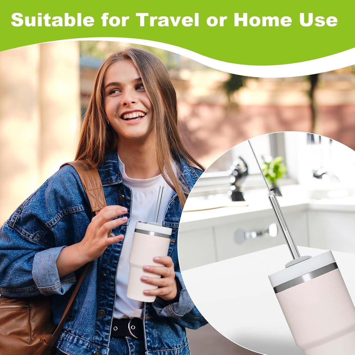 Long Straw Cleaner Brush Set Travel: 8 Pack Straw Brush Cleaner for Cleaning Straws, Stainless Steel & Bendable Nylon Brushes - Durable & Rust Resistant Cleaning Solution for Home and Office