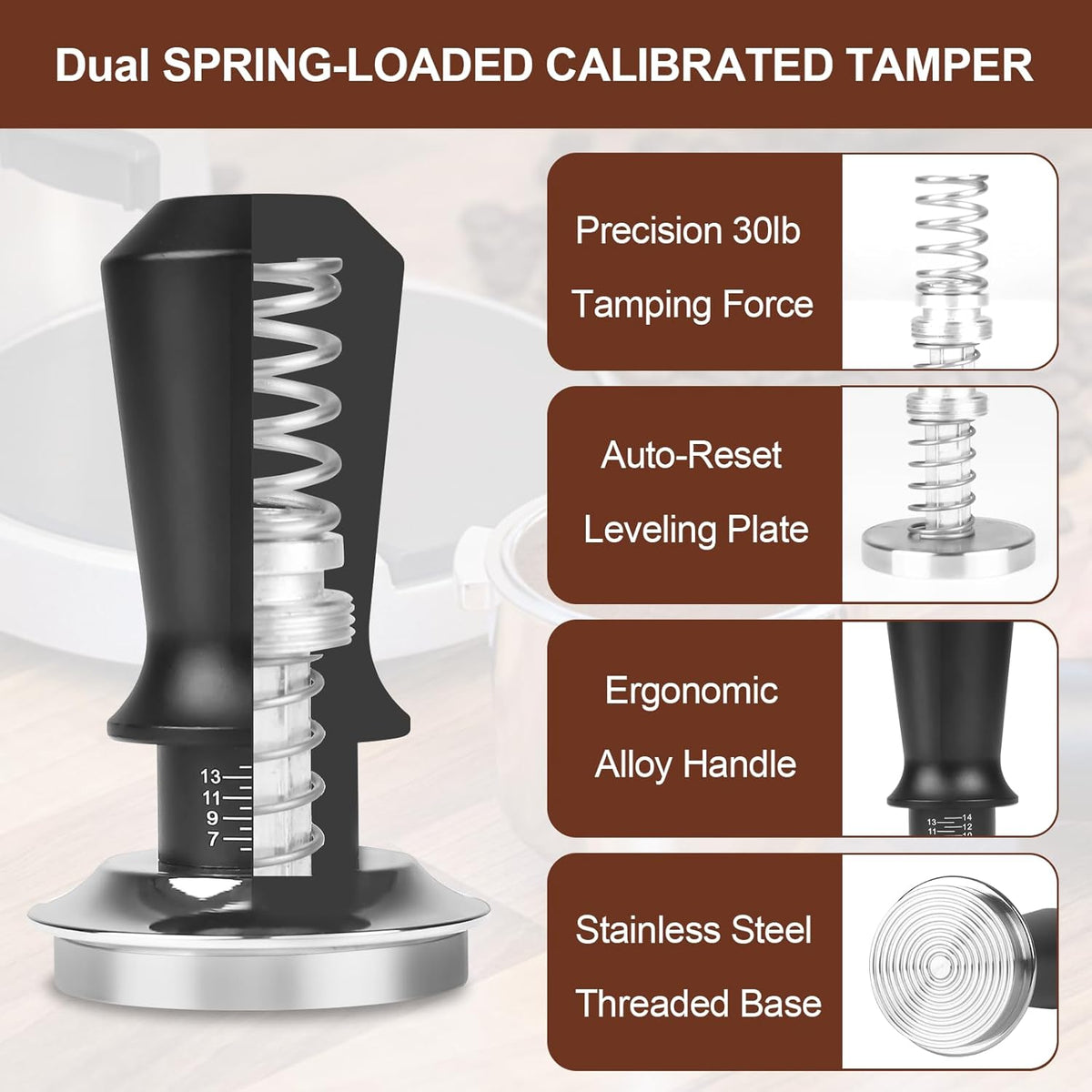 51mm Espresso Tamper Kit - Dual-Spring Calibrated Coffee Tamper, 8-Needle WDT Tool Espresso Distribution Tool, Magnetic Aluminum Dosing Funnel