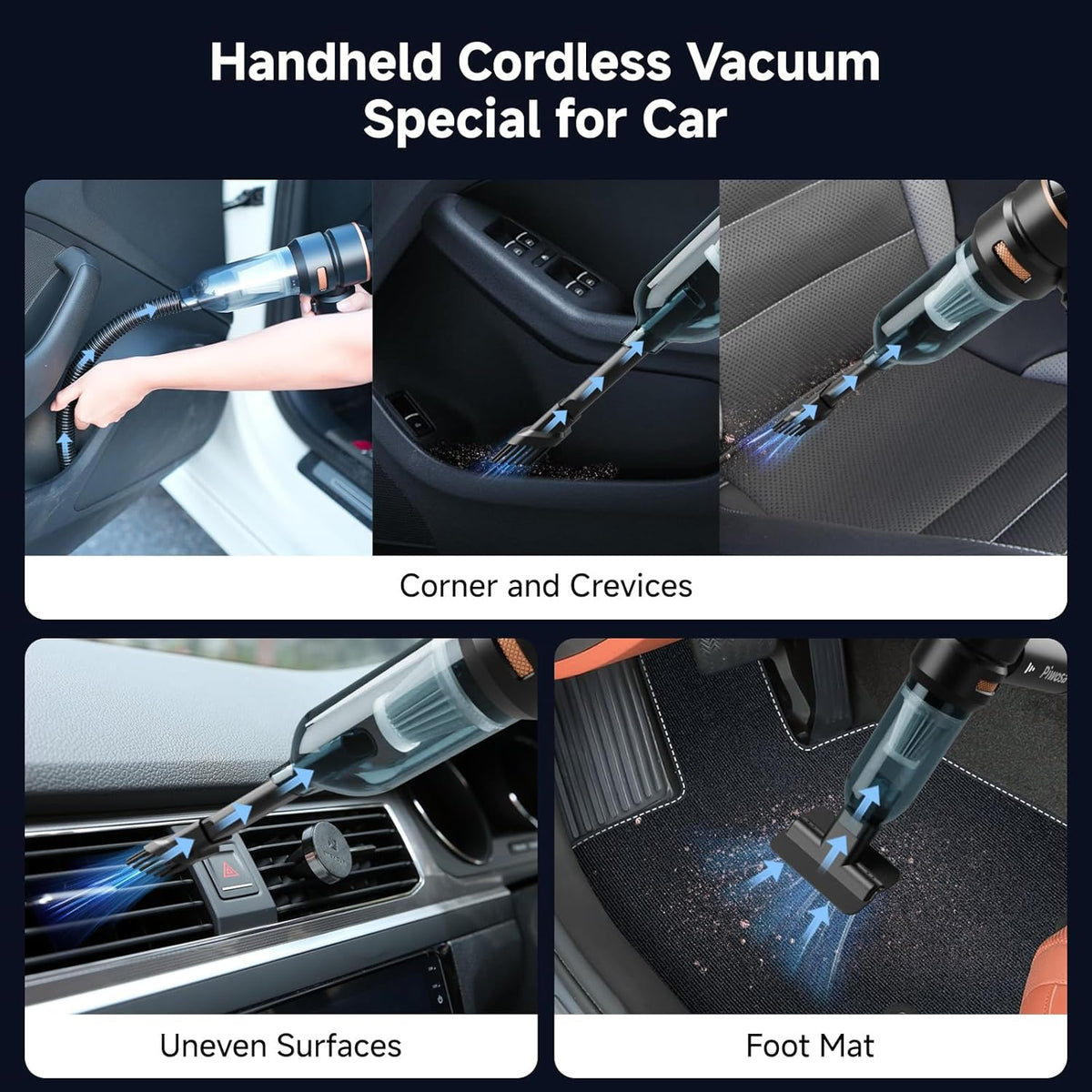 Handheld Vacuum Cordless, Car Vacuum Cleaner with Brushless Motor, Strong Suction Vacuum & Compressed Air Dusters with LED Light, Wireless Mini Portable Hand Vacuum Blower for Home, Pet (Black)