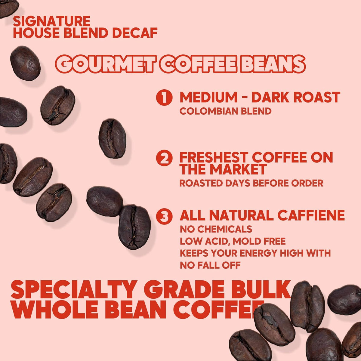 Sarasota Coffee Whole Bean Decaf, Dark Roast Gourmet Decaffeinated Coffee Beans, Low Acid, Mold Free, Specialty Grade Bulk Beans, 5lb (80 oz)