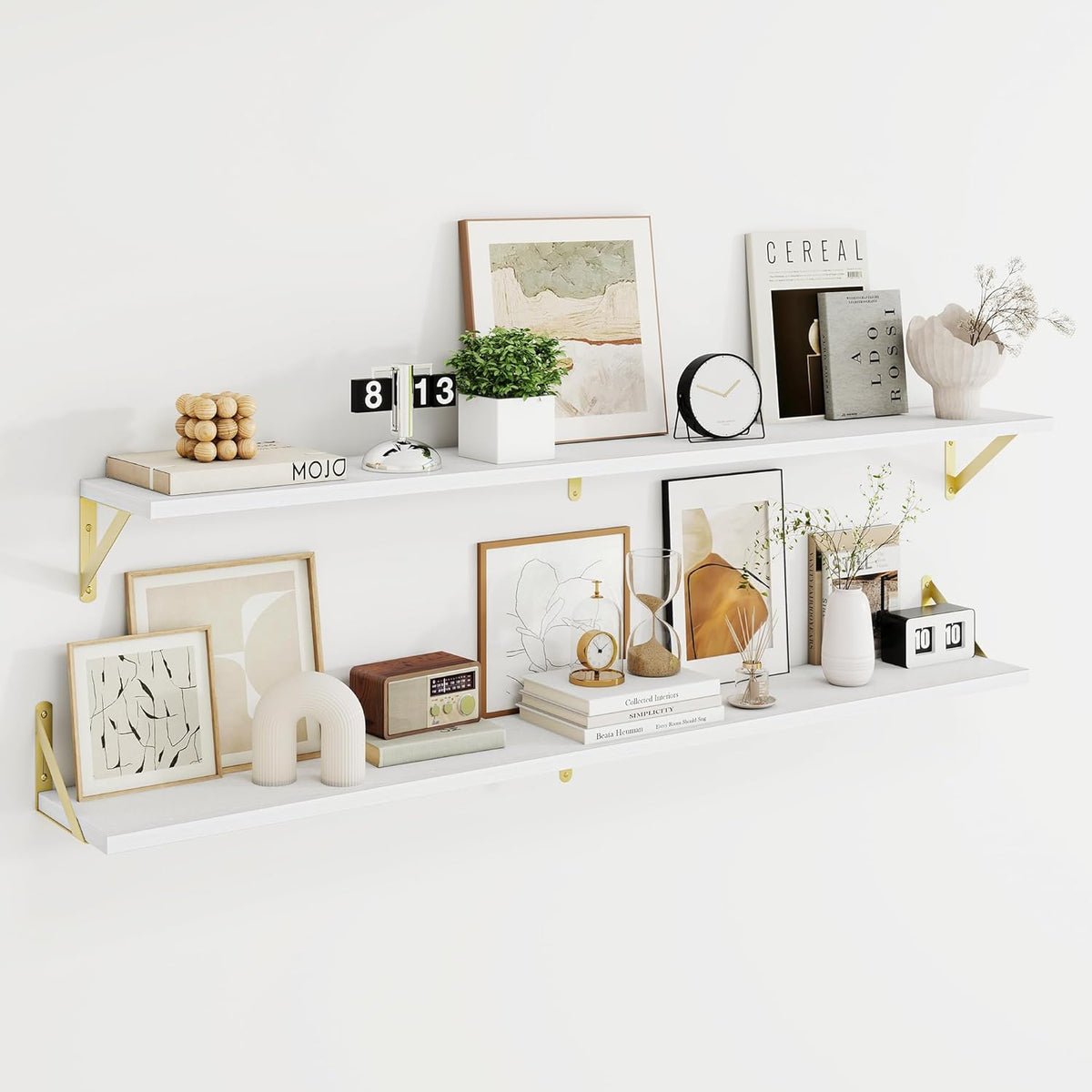 Dreamland 8 inch Deep Floating Shelves for Wall, 55 inch Long White Wall Mounted Shelves Set of 2