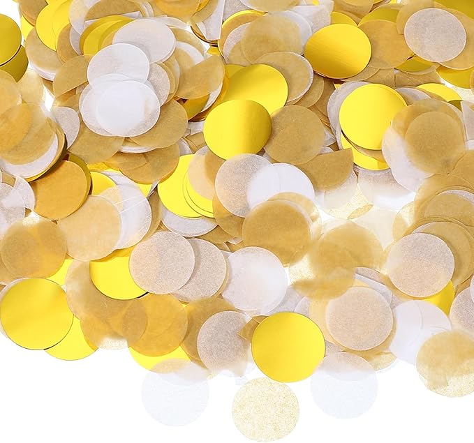 PATIKIL Round Tissue Paper Confetti 1 Inch, Table Confetti Circle Dots for Wedding Birthday Party Balloon Decorations(1.76 oz),White/Gold