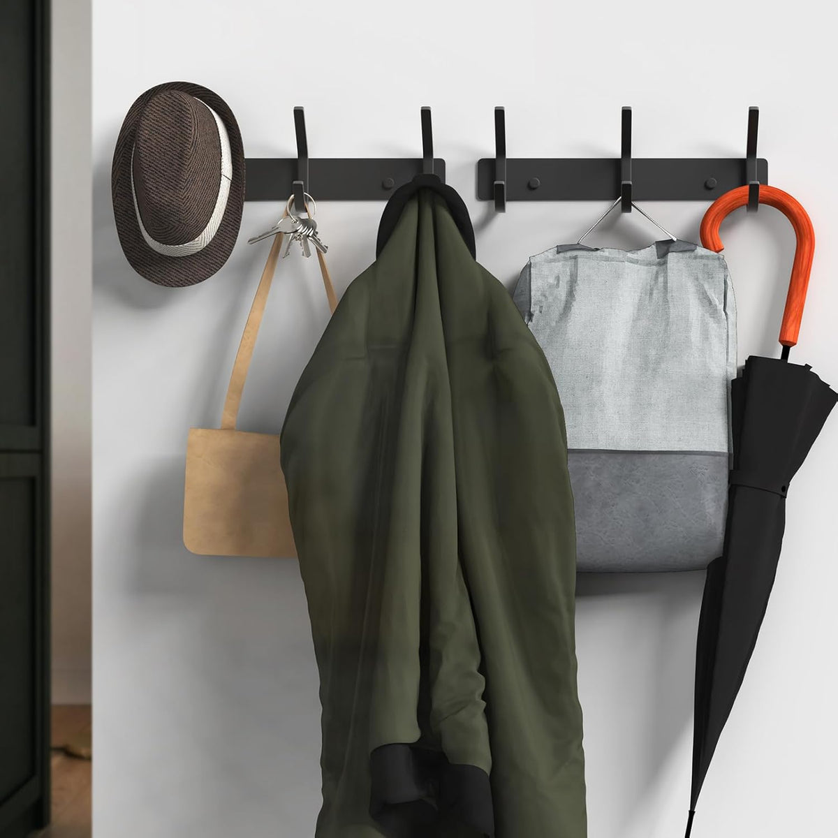 VAEHOLD 2PACK Coat Hooks Wall Hook for Hanging Clothes Robes Towels Hats Heavy Duty Coat Hanger Coat Rack Wall Mount with 3 Hooks - Black