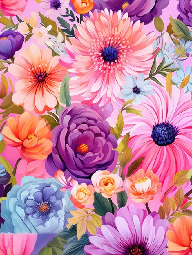 Outdoor Flower Rug with Anti Slip Backing Vibrant Waterproof 8x10 Area Rugs for Patio Deck Balcony Camping Garden Porch Large Floral Outside Carpet Blue Pink Purple Aesthetic Thick Mat