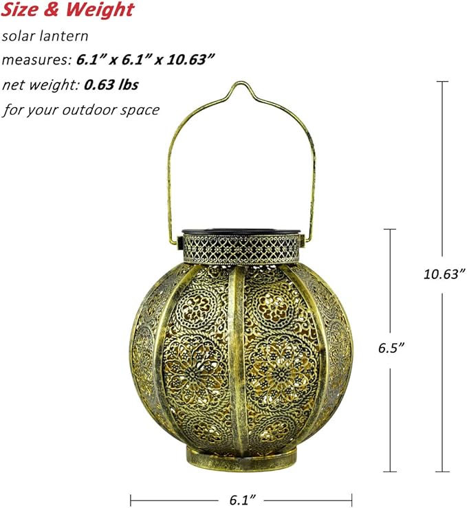 Moroccan Garden Solar Lanterns, {Set of 2} Bohemian Landscape Solar Lights Outdoor Waterproof for Yard Pathway Patio Tree Table Decor (Bronze)