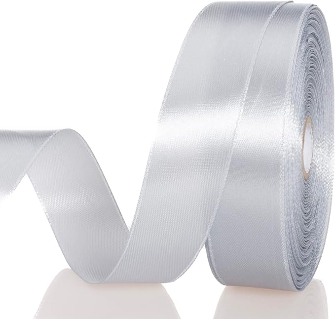YASEO 1 Inch Silver Solid Satin Ribbon, 50 Yards Craft Fabric Ribbon for Gift Wrapping Floral Bouquets Wedding Party Decoration