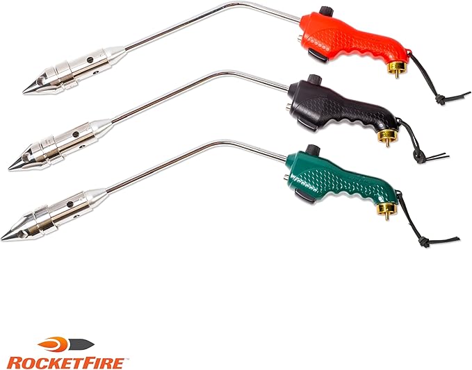 ROCKETFIRE Fire Starter Torch | Perfect Propane Torch Head, Grill Gun, Charcoal Torch | Compatible with Bernzomatic Propane & MAP/PRO Fuels | Stainless Steel Tri-Flame Tip | Fuel NOT Included | Black