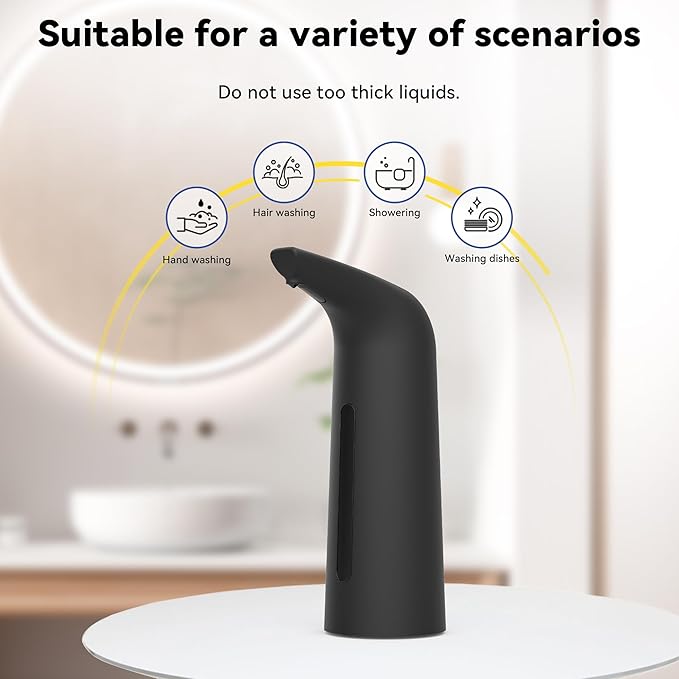 Automatic Soap Dispenser with Infrared Sensor Adjustable 4 Level Touchless Hand Soap for Kitchen, Bathroom - Battery Operated Electric Dispenser, Durable Plastic, Smart Soap Holder (400ml Black)