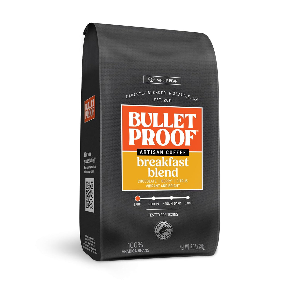 Bulletproof Breakfast Blend Light Roast Whole Bean Coffee, 12 Ounces, 100% Arabica Beans, Clean Coffee Tested for Toxins