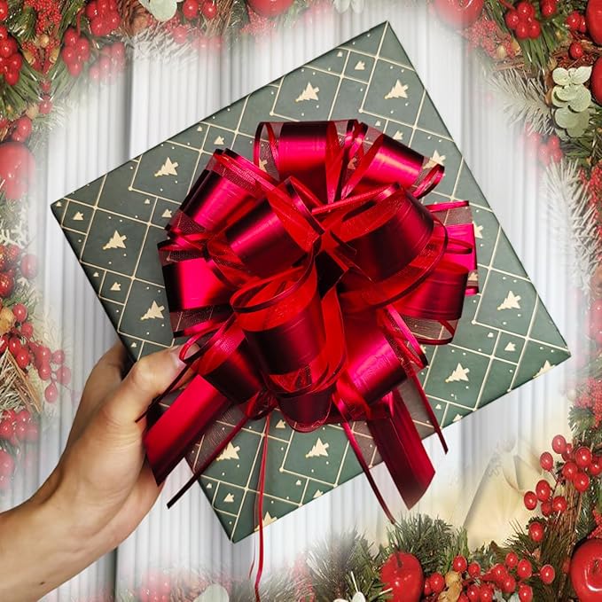 Red Bows for Gift Wrapping, 6 inches, Gift Bows for Gift Wrapping, Wedding, Christmas, Bithday, Flower Decorations, Basket Decorations (Red, 6PCS)