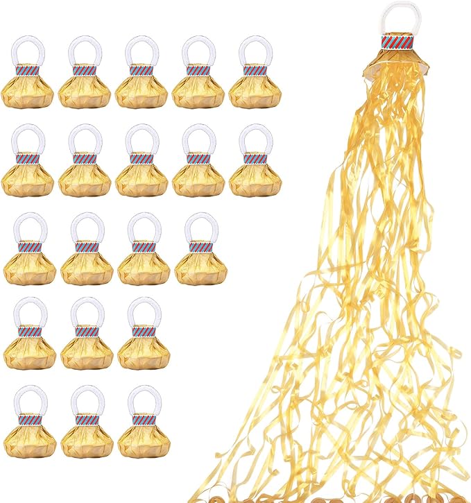 Confetti Poppers, 20 Pack Plastic No Mess Streamers, Party Poppers for Birthday,Wedding,Celebrations,Graduation Party (Gold, 20 Pack)
