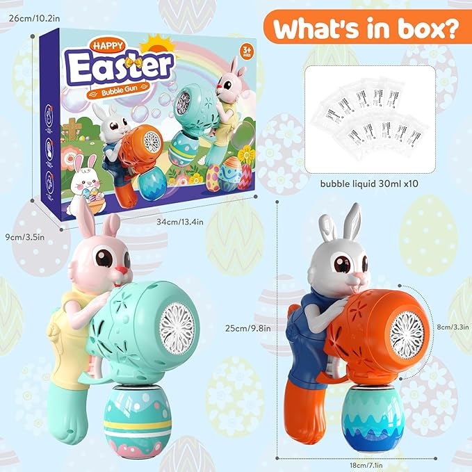 Bubble Guns for Toddlers,2pcs Rabbit Bubble Machine for Kids,Automatic Bubble Blower with 10 Bubble Solutions,Outdoor Toys Summer Party Gift for Age 3 4 5 6 7 8 Years Old Boys Girls