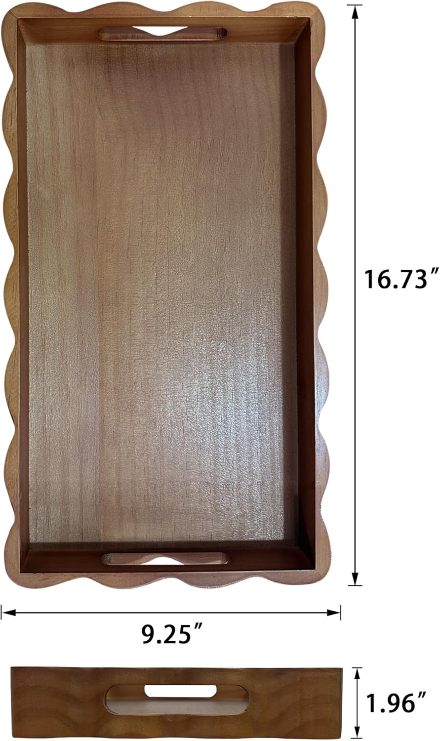 JUIOETURPine Wood Decorative Tray with Handle Rectangular Wooden Serving Tray for Breakfast in Bed,Coffee Table,Dining Table,or Kitchen