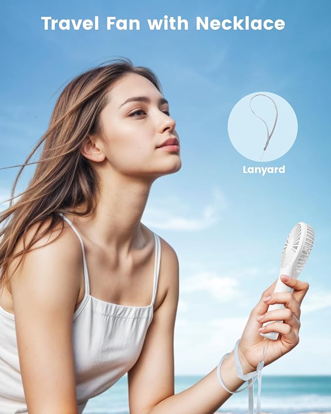Edvision Portable Mini Fan - Powerful Personal Handheld Fan with 3 Speeds, Cute and Small, USB Rechargeable for Travel/Lash/Makeup/Outdoor/Home, White