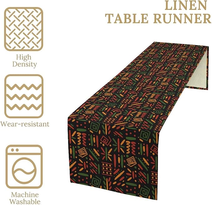 African Tribal Table Runner, Black Liberation Traditional Juneteenth Kitchen Dining Table Decoration for Home Party Holiday Dining Banquet 13x108in