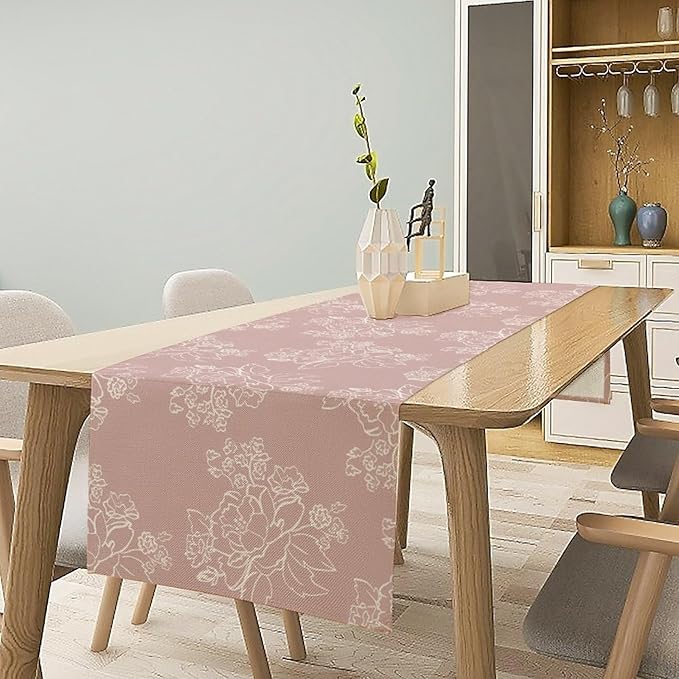 Pink Farmhouse Flower Table Runner,Vintage Boho Floral Table Runner for Kitchen Dining Table Holiday Home Party Decor 13x70in