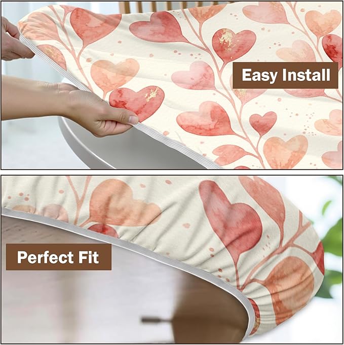 Valentines Day Round Fitted Tablecloth with Elastic Pink Love Heart Circle Table Cloth for 48-52" Round Tables Wipeable Waterproof Washable Valentine Hearts Table Cover for Picnic Dining Party Decor
