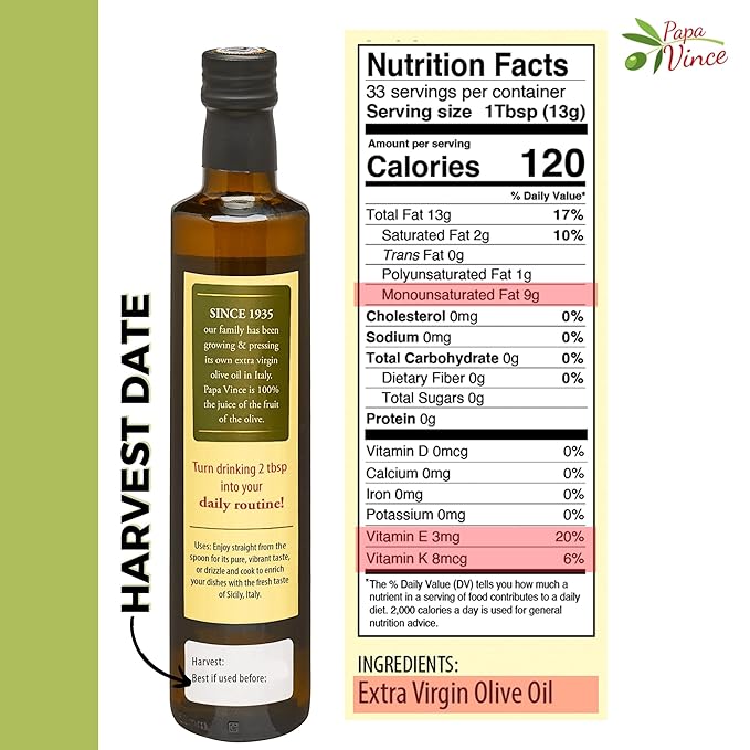 Papa Vince Olive Oil Extra Virgin - First Cold Press Family Harvest 2024/25, Polyphenol Rich, Subtle Peppery Finish, Unrefined