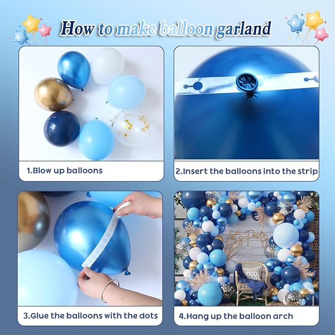 Navy Blue Balloon Garland Arch Kit, 151 Pcs Blue and White Chrome Gold Balloons with Gold Confetti Balloons for New Year Graduation Party Supplies Men Birthday Anniversary Wedding Decorations