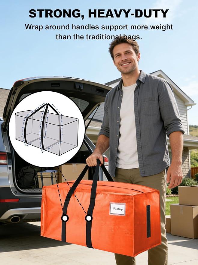 80 Pack Large Strong Moving Bags with Zippers & Carrying Handles - Water-Resistant - Heavy Duty Storage Tote for Space Saving, Fold Flat, Alternative to Moving Box (Multicolored)