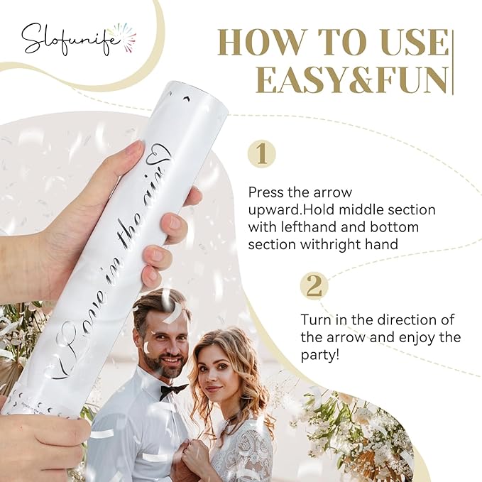 6 Pack White Confetti Poppers,Confetti Cannon,12 Inch Party Poppers Confetti Shooters Launches 20-25FT Biodegradable Party Poppers for Wedding,Engagement,Birthday,Celebrations