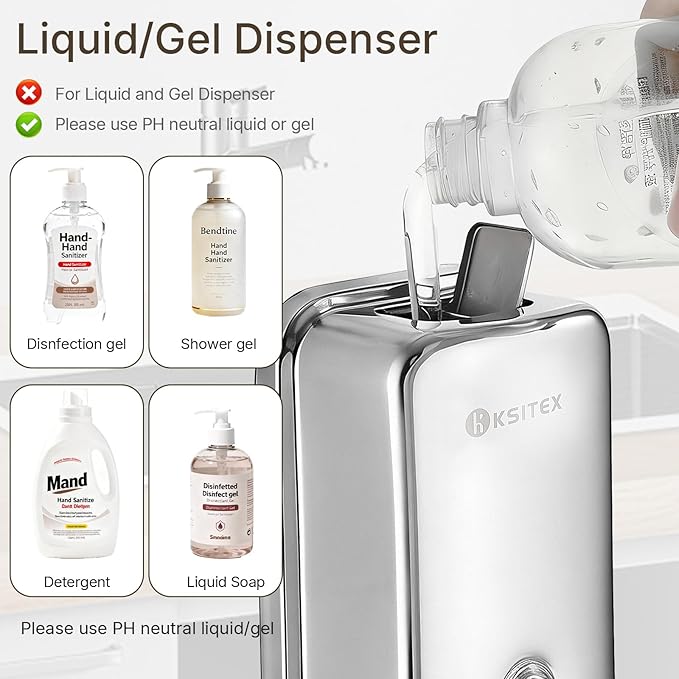 Stainless Steel Soap Dispenser Wall Mounted, 37oz Commercial Hand Soap Dsipenser, Manual Anti-Leak Pump Liquid Soap Dispenser, Rust-Proof Lining Hand Sanitizer Lotion Dispenser for Bathroom