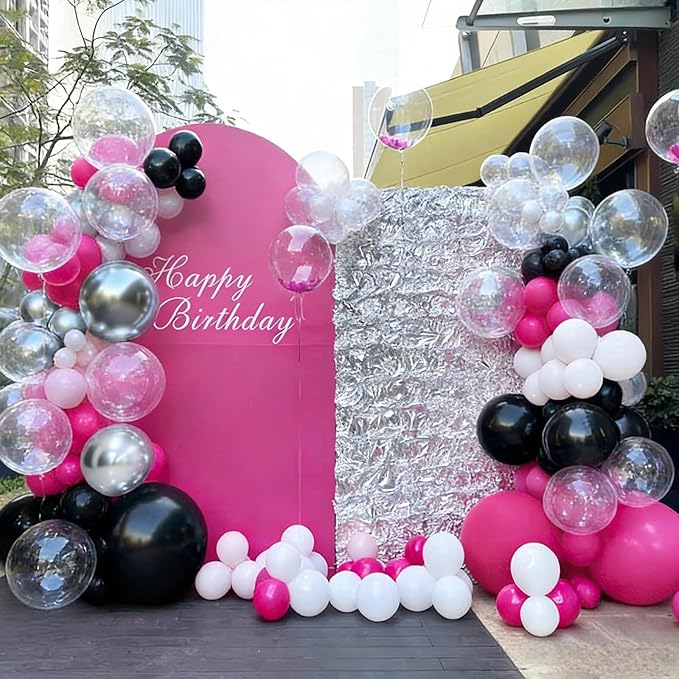 60pcs Hot Pink Black Clear Balloons Kit, 12 Inch Gothic, Glam & Princess Theme Party Balloons for Birthday, Graduation, Halloween, Mother's Day & Boho Chic Events Decorations