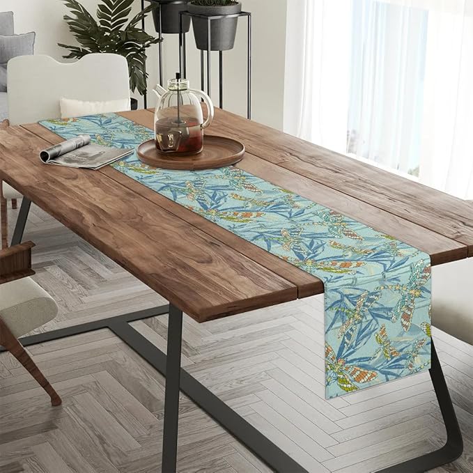 Watercolour Dragonflies Table Runner Kitchen Dining Table Runner 13*108in Table Center Decor for Indoor Outdoor Home Holiday Party