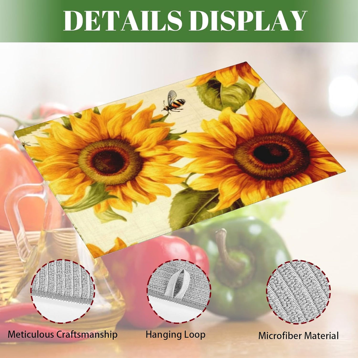 Sunflower Large Dish Drying Mats For Kitchen Counter Microfiber Kitchen Drying Mat XL Draining Pad Absorbent Quick Drying Dish Mat 18x24 Inch